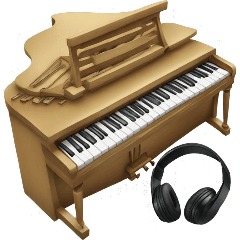 Piano with notes around it and some headphones emoji