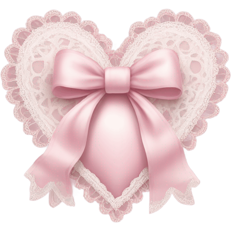 rococo Pastel pink heart with white bow with lace and frills  emoji