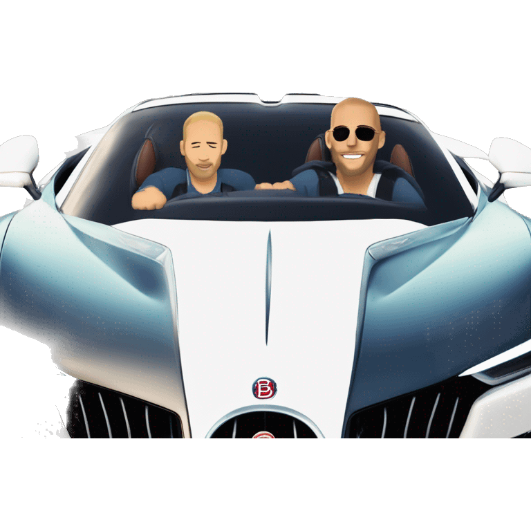 paul walker and vin diesel driving bugatti chiron with ryan gosling emoji