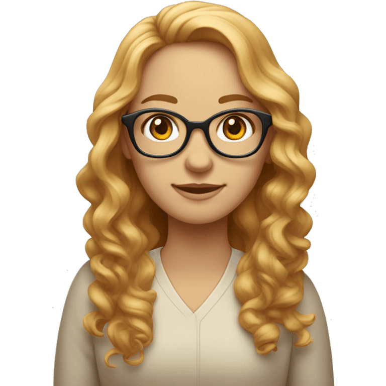 personne, cheveux ondulés et roux blond, peau beige, yeux bleus, lunette beige emoji