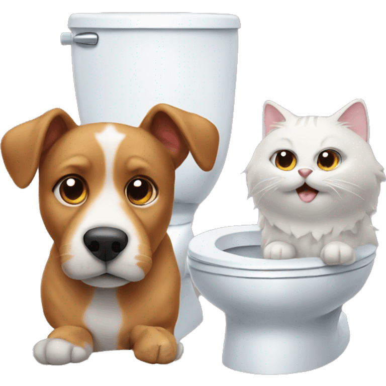 dog and cat with toilet emoji