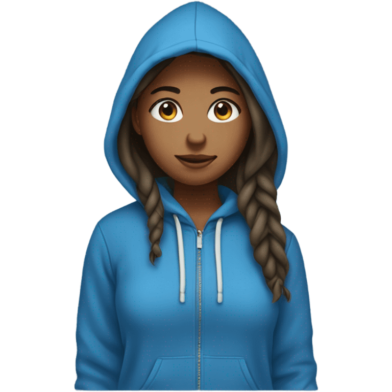 a 21 year old girl wearing a blue hoodie emoji