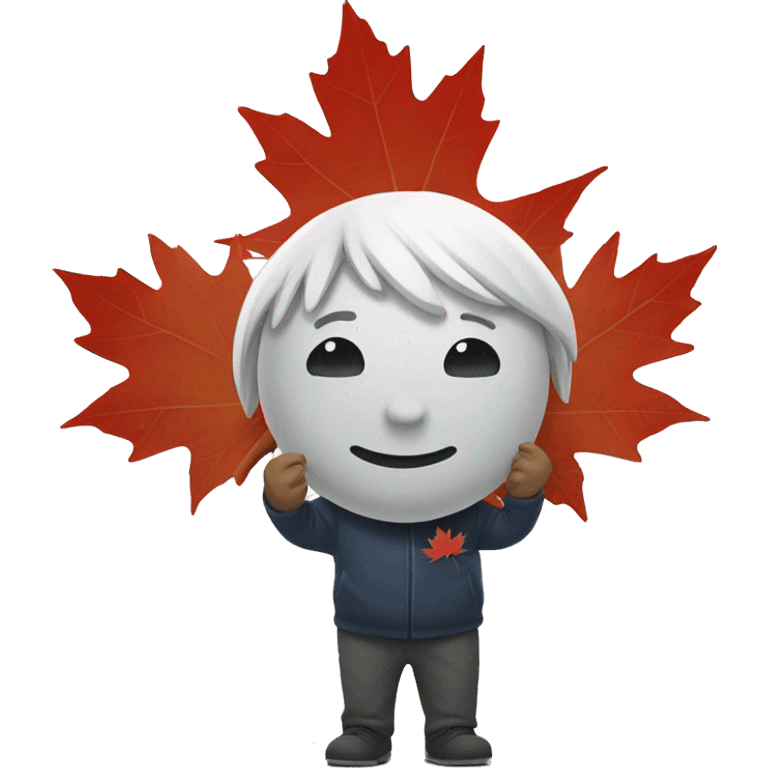 emoji face holding red maple canada leaf emoji