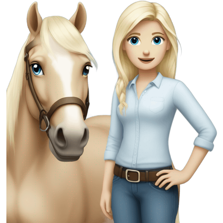 White Blonde with blue eyes girl with horse  emoji