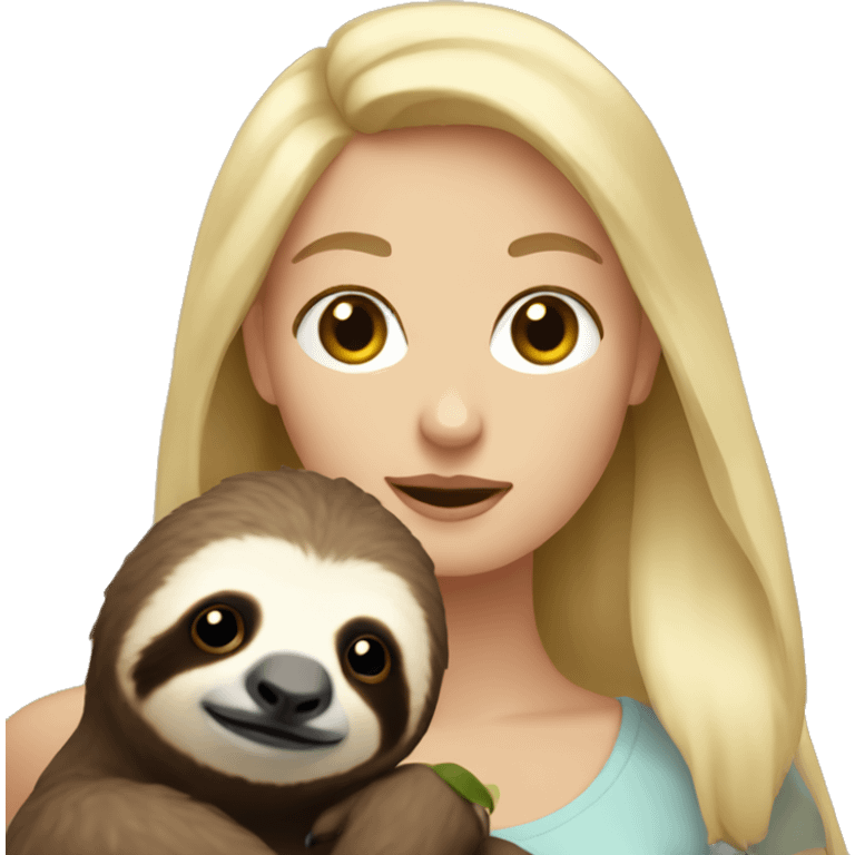 White female with blonde hair holding sloth emoji