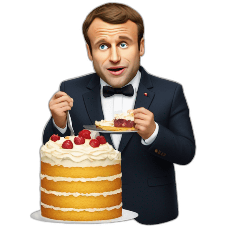 emmanuel macron extremely fat eating cake emoji