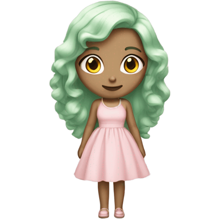 girl wearing a pastel pink lolia dress with light green hair and light skin  emoji