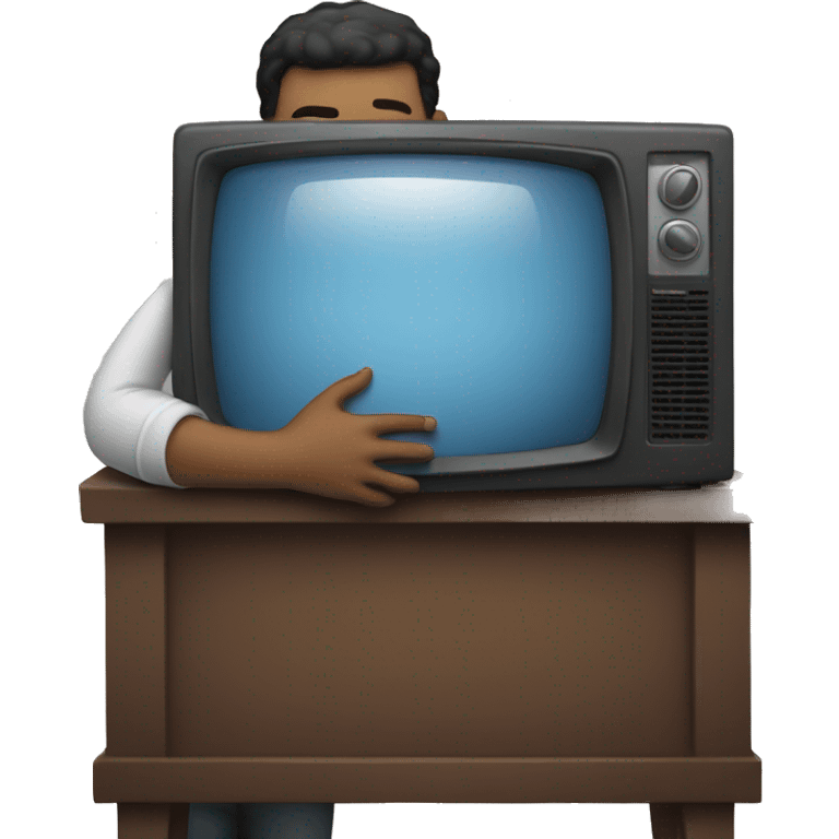 Man hugging television  emoji