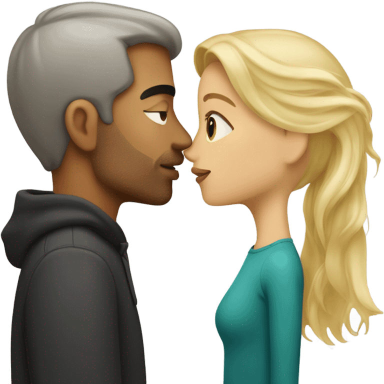 Blonde girl kissing tall dark-haired Latino men emoji