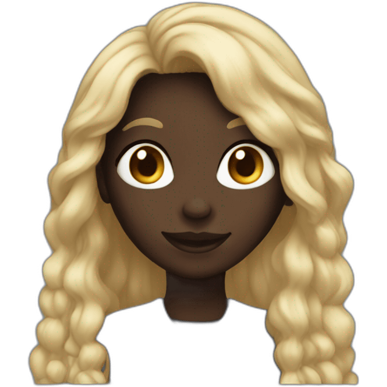 A dark skin girl with long locks smiling emoji