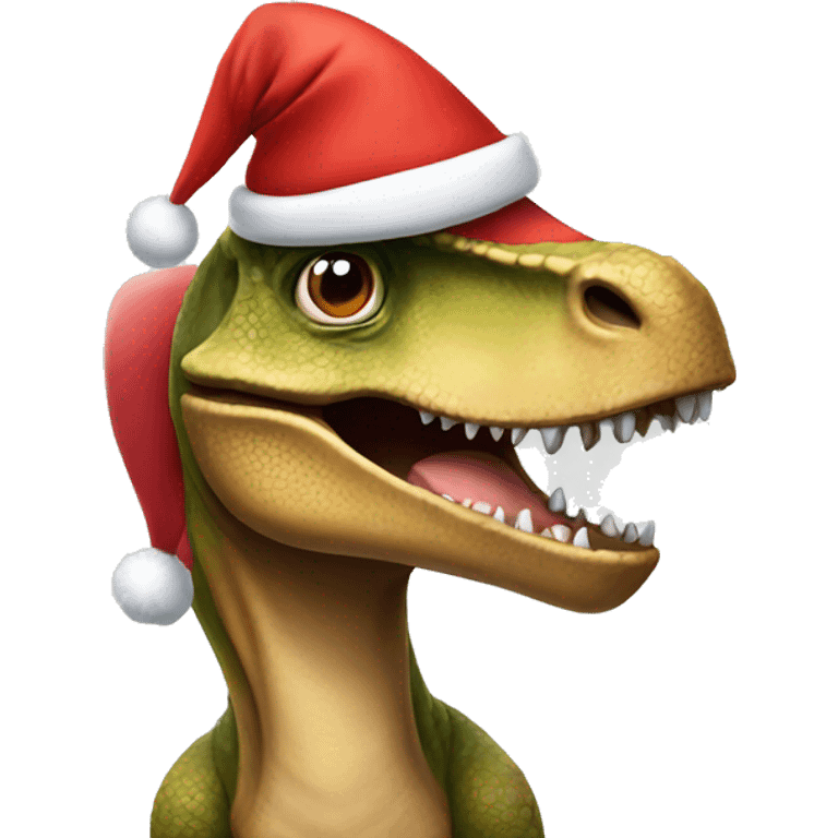 dinosaur wearing christmas hat emoji