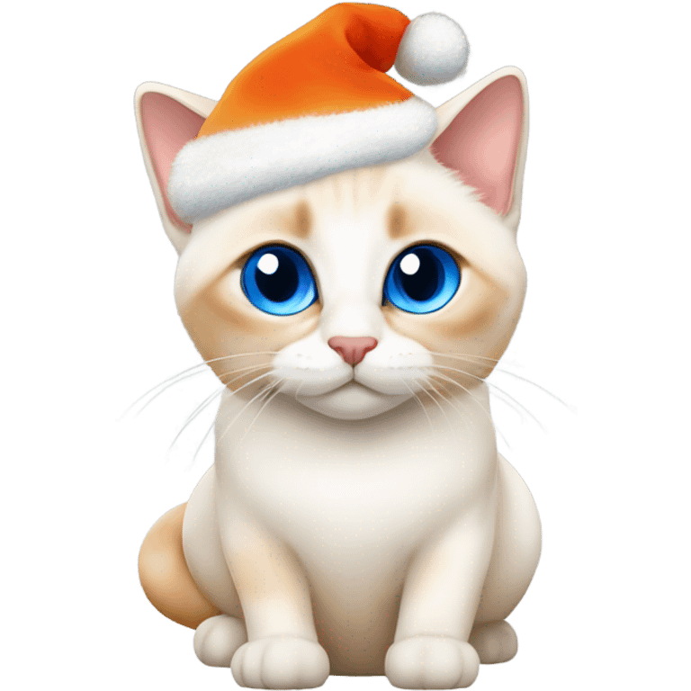 chubby flame point Siamese, white fur with orange accents and blue eyes wearing a red christmas hat  emoji