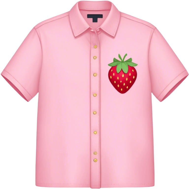 pastel pink shirt with a strawberry embroidered in the center emoji