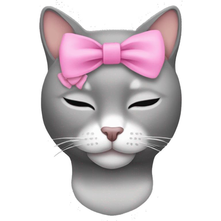 Gray cat sleeping with pink bow on head emoji