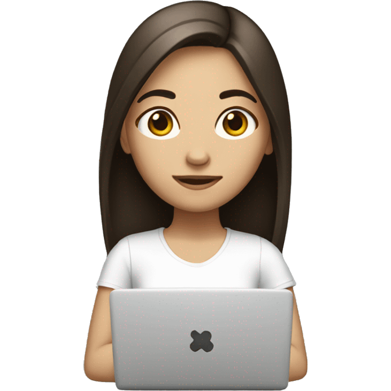  girl with laptop in front, dark brown hair, white skin, straight hair  emoji