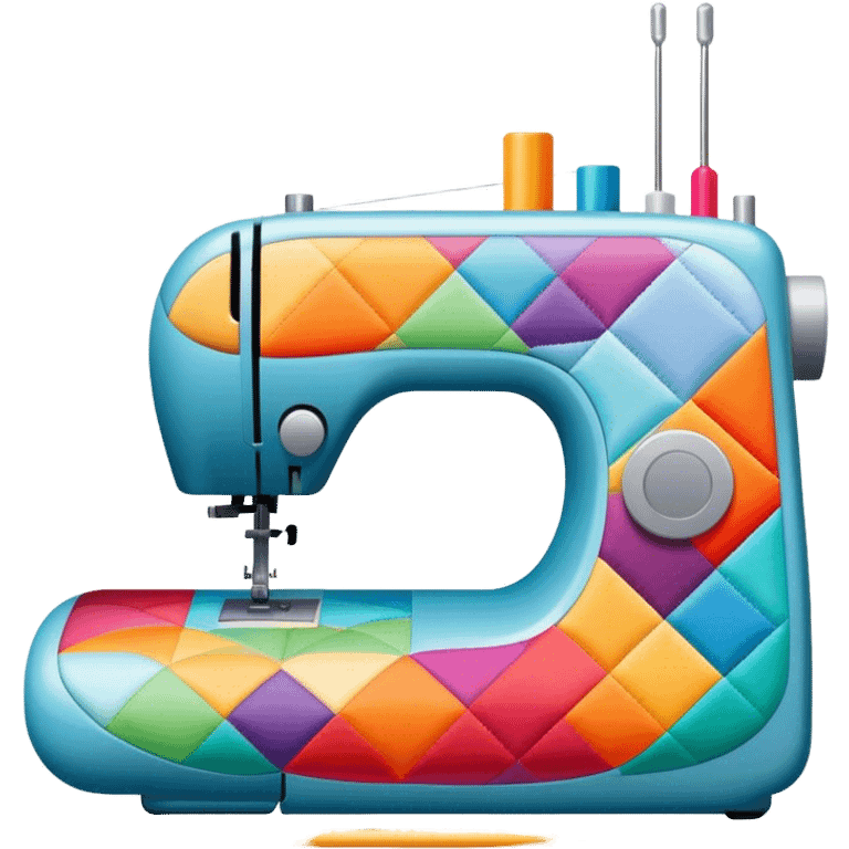 Patchwork and quilting icon, colorful fabric patches sewn together in a quilt pattern, sewing needle and thread, quilting tools like rotary cutter and quilting hoop, minimalistic style, clean lines, transparent background. emoji