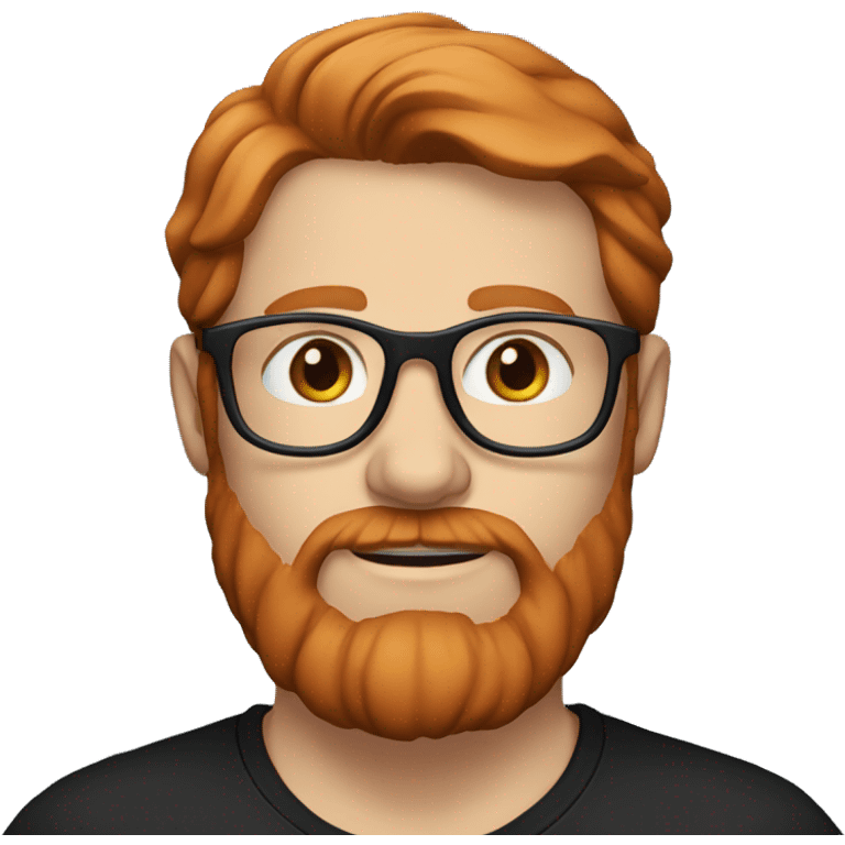 35 year old, male, red hair, pale, thick beard, blue eyes, white glasses, black shirt emoji