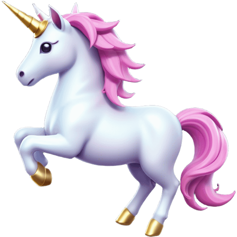 Clash of Clans aesthetic: Cinematic Playful Unicorn Mount Emoji, rendered in a 3D vector-style similar to standard emojis with minimal shading and bold, simplified shapes. A compact, isometric majestic unicorn with a spiraled horn and flowing mane, softly glowing with a magical celestial charm. Simplified yet unmistakably iconic, highly detailed and consistent, glowing with a soft radiant brilliance and high shine. Stylized with a touch of enchanted fantasy and a soft glowing outline, capturing the essence of a mythical mount with a friendly, playful elegance! emoji