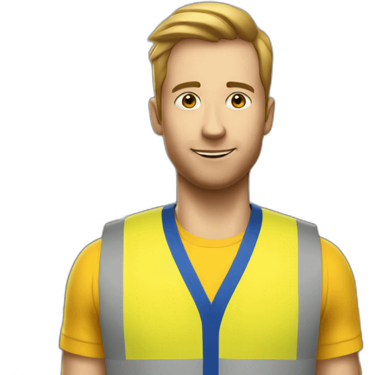 Ikea coworker blue t-shirt stripe and yellow vest emoji