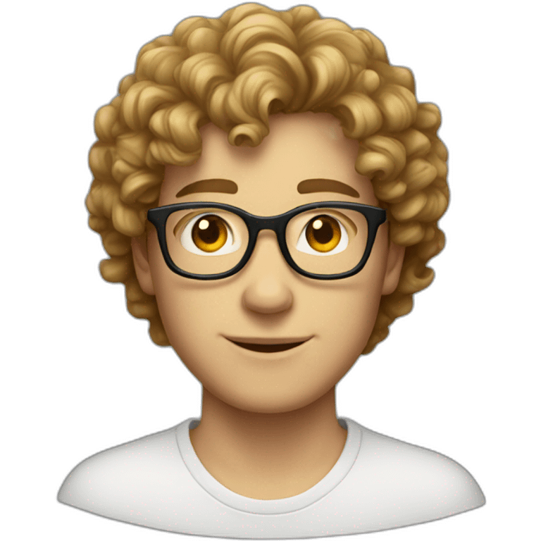 white male with glasses, curly hair, 16 years old, short emoji