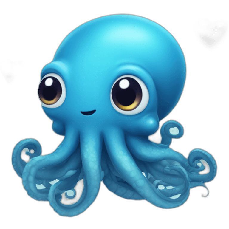 cute blue kraken with adorable face with huge hearts emoji