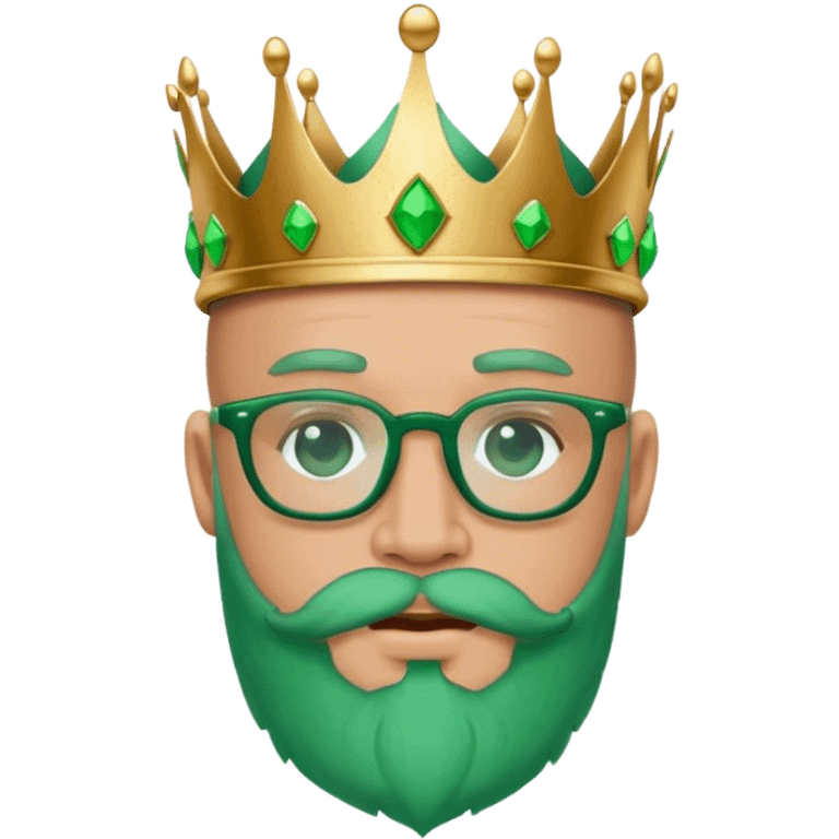 Bald lightskin king glasses beard crown green clothea emoji