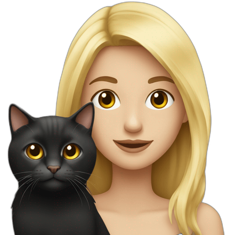 Fille blonde et brune avec chat noir emoji