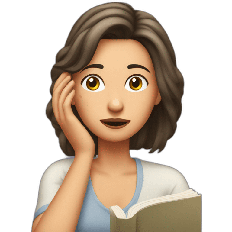 Puzzled woman scratching hair while reading a book emoji