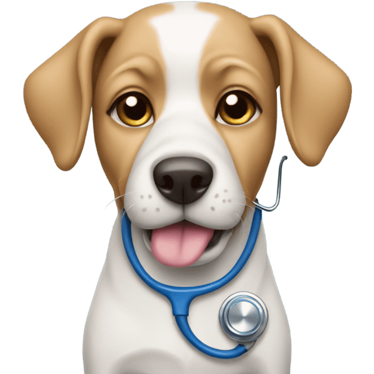 Dog wearing a broken blue stethoscope emoji