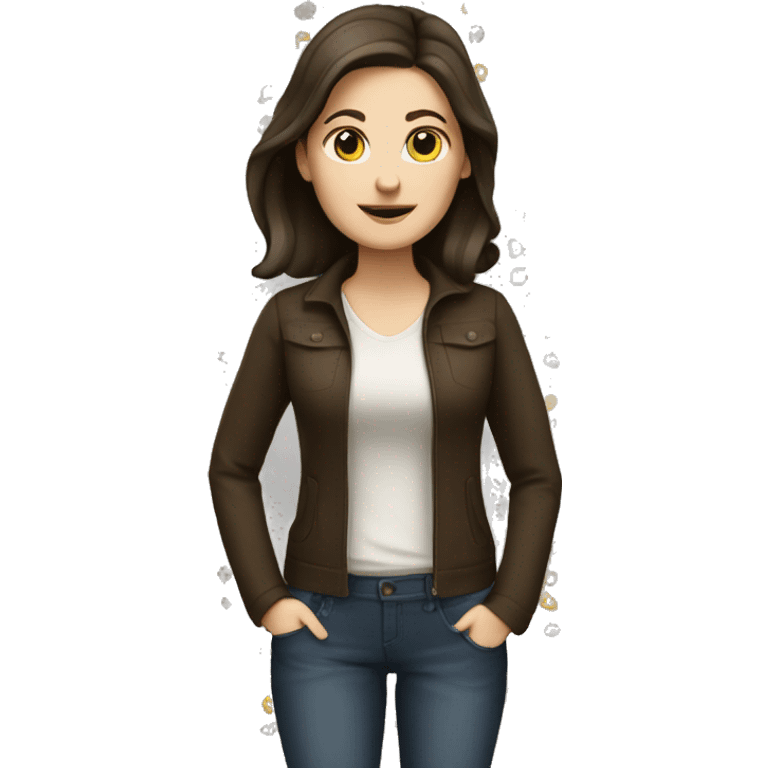 white woman, dark long brown hair, full body emoji