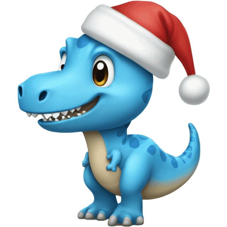 light blue dinosaur with christmas hat emoji