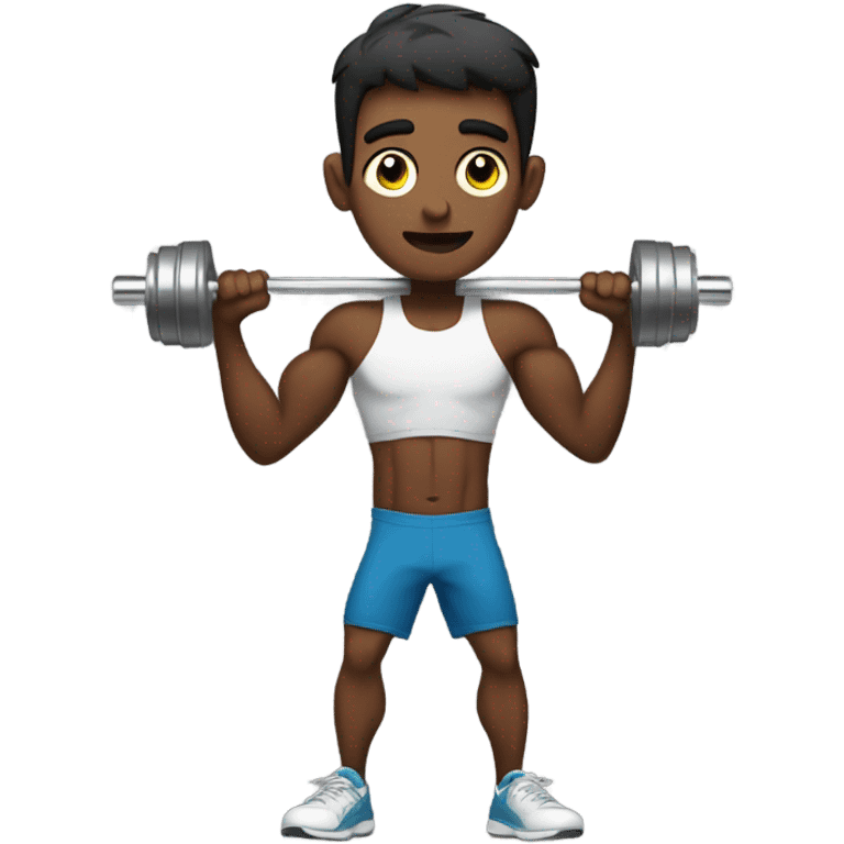 skinny guy training with dumbells behind his head emoji