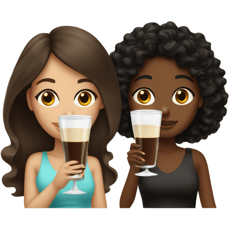 one brown haired girl, one black curly haired girl drinking espresso martinis emoji