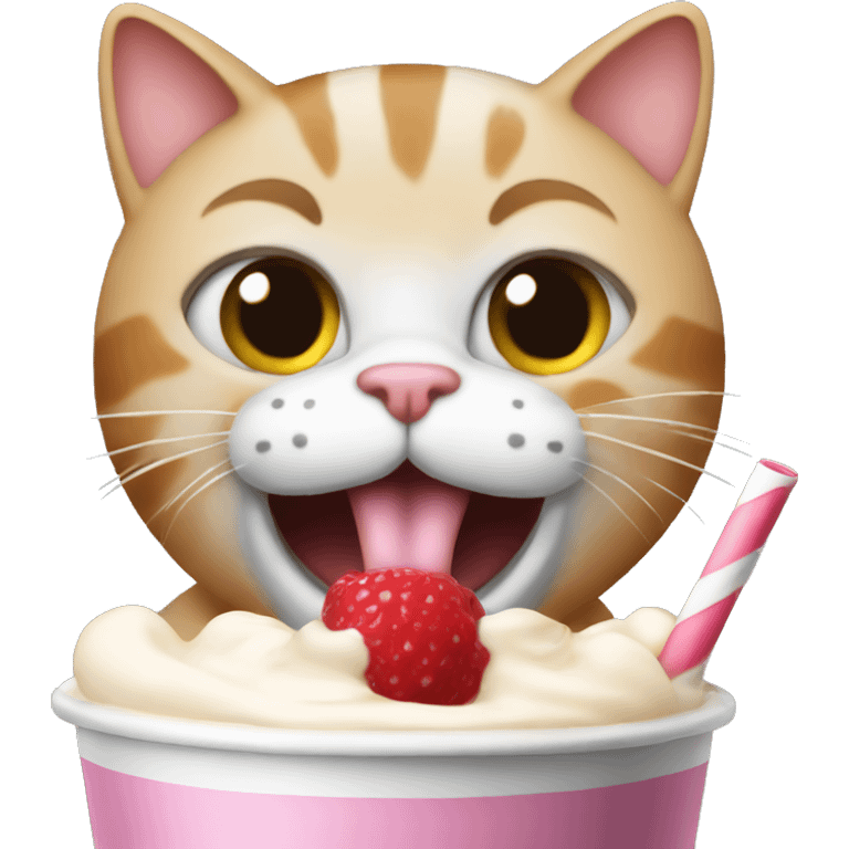 A cat that looks said drinking a milkshake  emoji