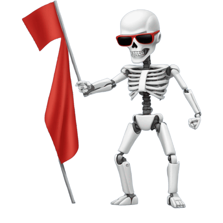 Terminator dancing with small red fabric flag in each hand emoji