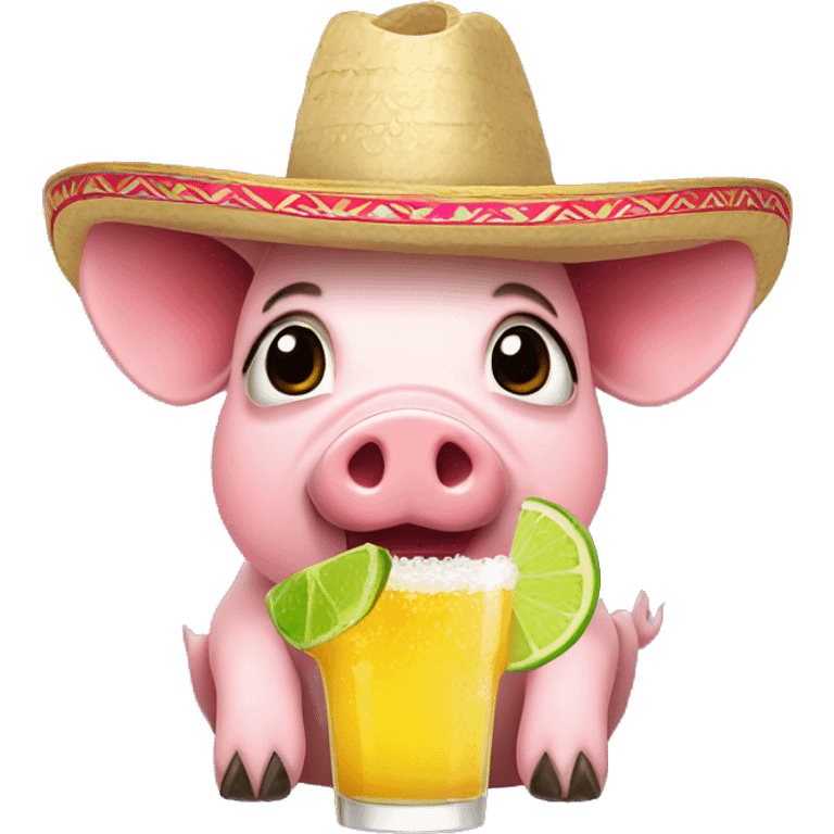 Pig wearing a sombrero drinking margarita emoji