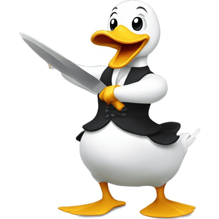 Dancing duck holding a knife emoji