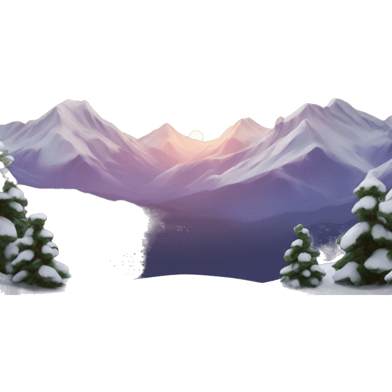 snowy mountains with sunset behind them emoji