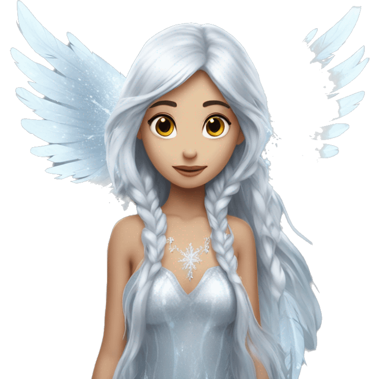 big wings, silver, feather, icy ,snowflake, Beautiful, fairy, long hair emoji