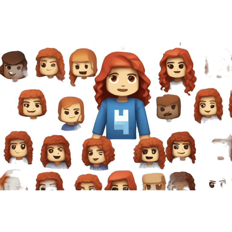 a white girl with long red curly hair and freckles, wearing periwinkle Minecraft hoodie playing a videogame smiling emoji