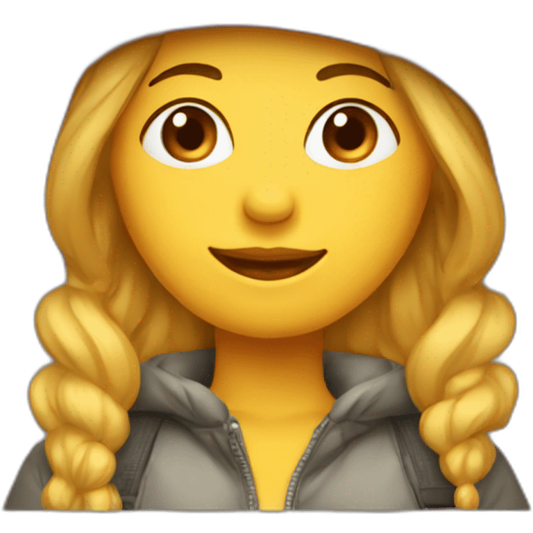 Femme en doudoune et bonnet emoji