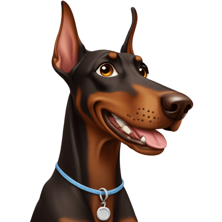 Brown Doberman without cropped ears looking forward and happy  emoji