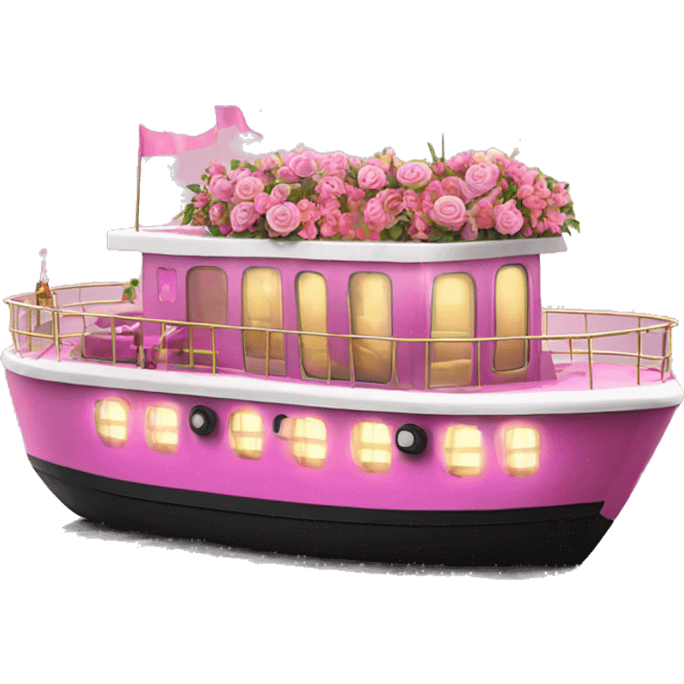 Large Pink Realistic Party Boat With Lights and Flowers  emoji