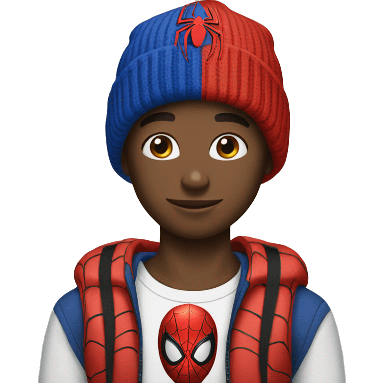 Black boy with spider man beanie emoji