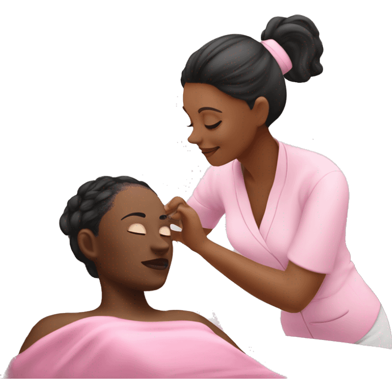 Esthetician wearing pink giving a facial to  client on a spa bed emoji