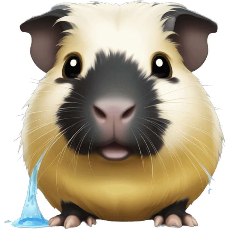 Black guinea pig with a bit of yellow pouring water into its eyes emoji