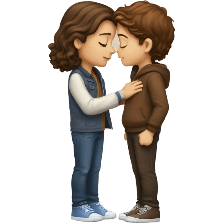 White boy with brown hair kissing brown hair girl, they have close eyes  emoji