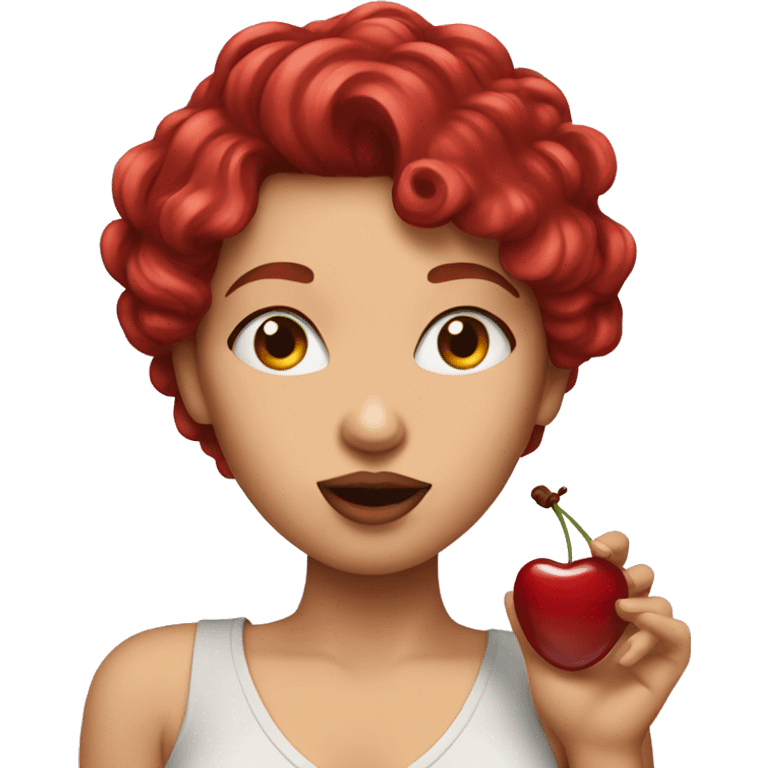 Woman with cherry hair sending a kiss emoji