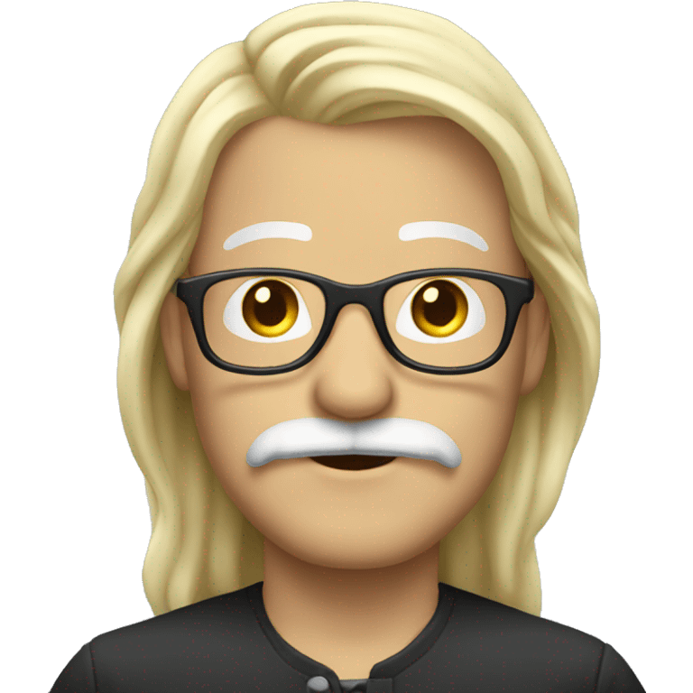 man, long blonde hair, only moustache, glasses emoji