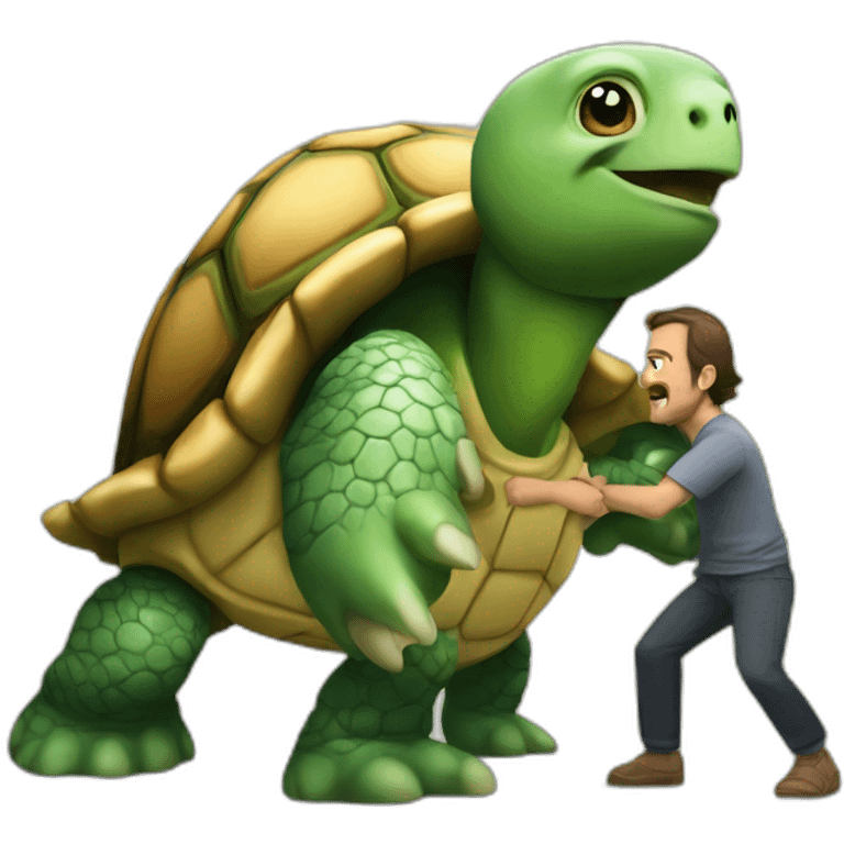 A very big turtle and a man fighting emoji